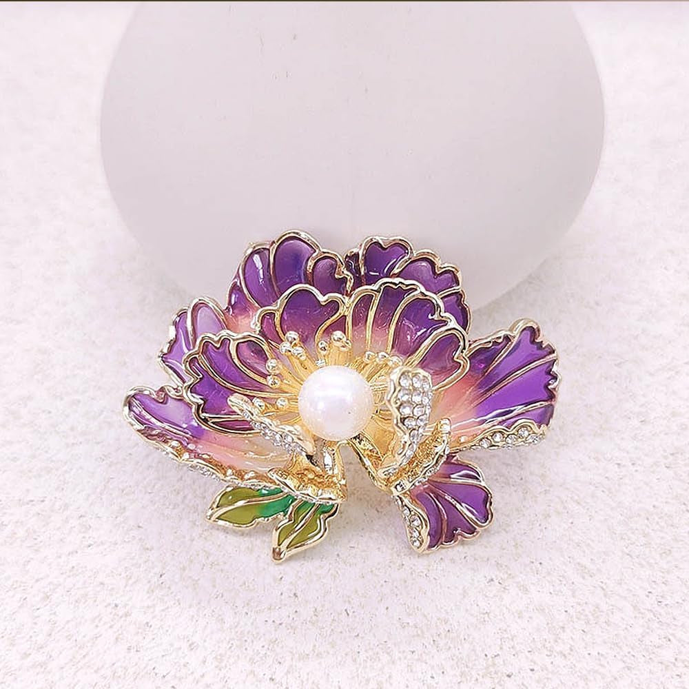 Dainty Flower Brooch Pins for Women Graceful Cubic Zircon Peony Pearl Enamel Badges Lapel Pins Trendy Banquet Prom Dress Jewelry Accessories Gift