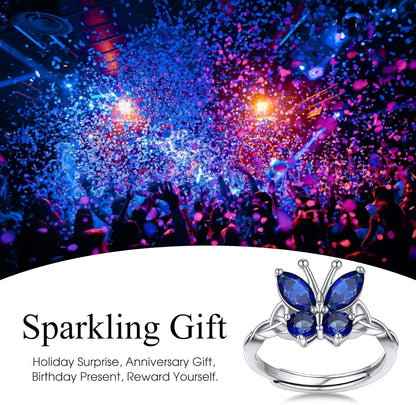 Sterling Silver Birthstone Rings for Women, Dainty Butterfly Stackable Ring Adjustable Ideal Valentine'S Gifts for Her