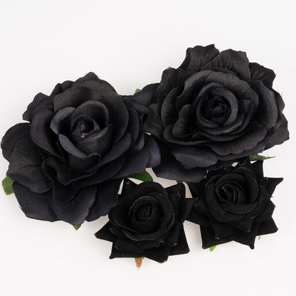 Rose Hair Clip Flower Hairpin Rose Brooch Floral Clips, 4 Pcs Fabric Rose Flowers Hair Clips Mexican Hair Flowers Pin up Headpieces for Woman Girl Wedding Party Mother'S Day (Black)