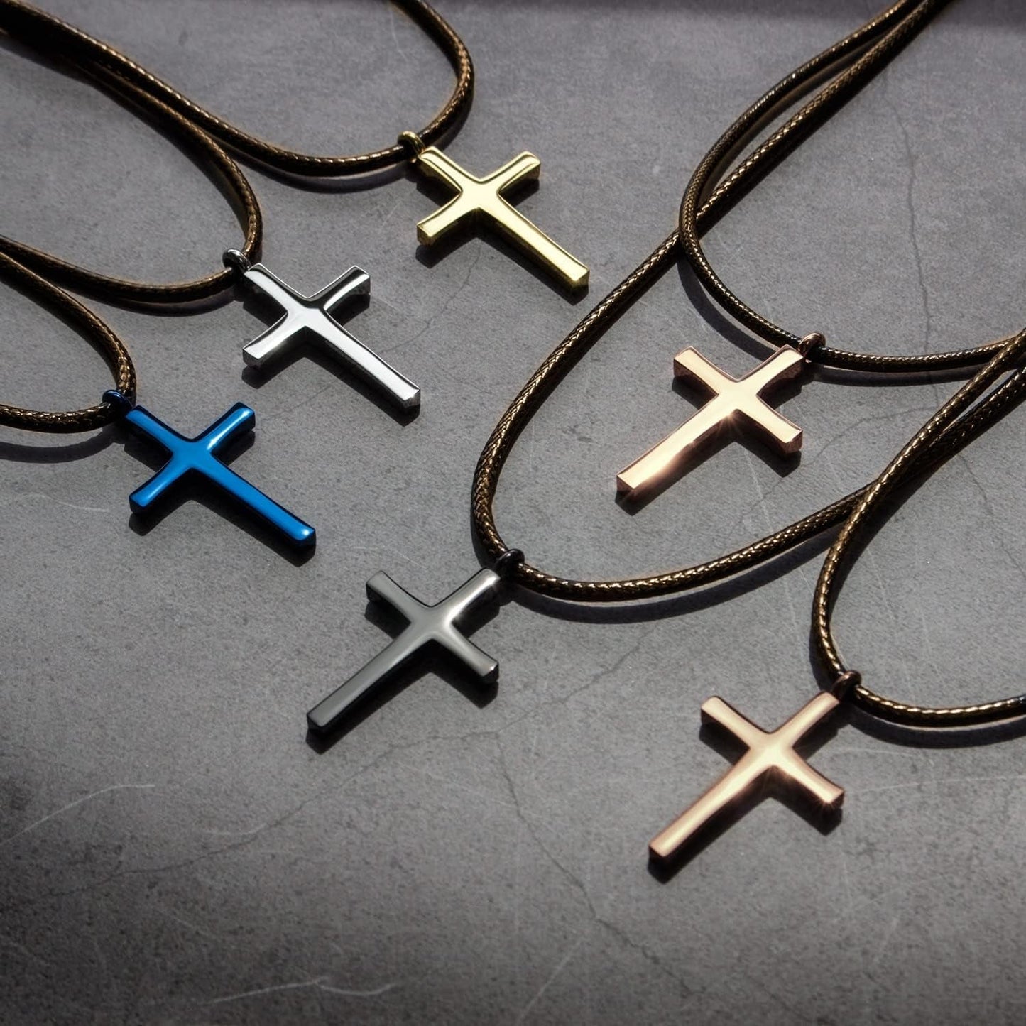 Stainless Steel Cross Necklace for Men - Cross Pendant with 18 Inch Adjustable Black Rope Cord - Mens Cross Necklaces