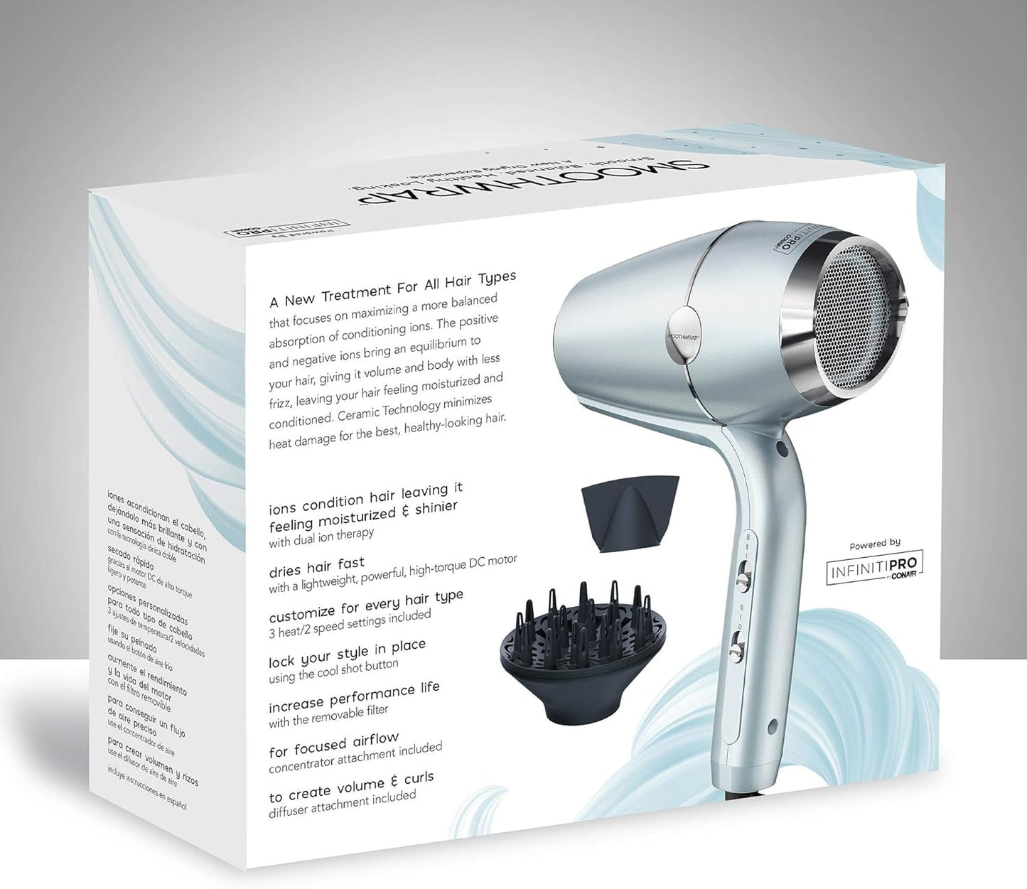 INFINITIPRO by  Smoothwrap Hair Dryer with Diffuser | Blow Dryer for Less Frizz, More Volume and Body | with Advanced Plasma and Ceramic Technology | Mint
