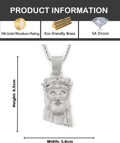 Iced Out 5A Zircon Jesus Pendant Necklace for Men and Women, 14K Gold Plated Simulated Diamond Bling Cross Hip Hop Necklace