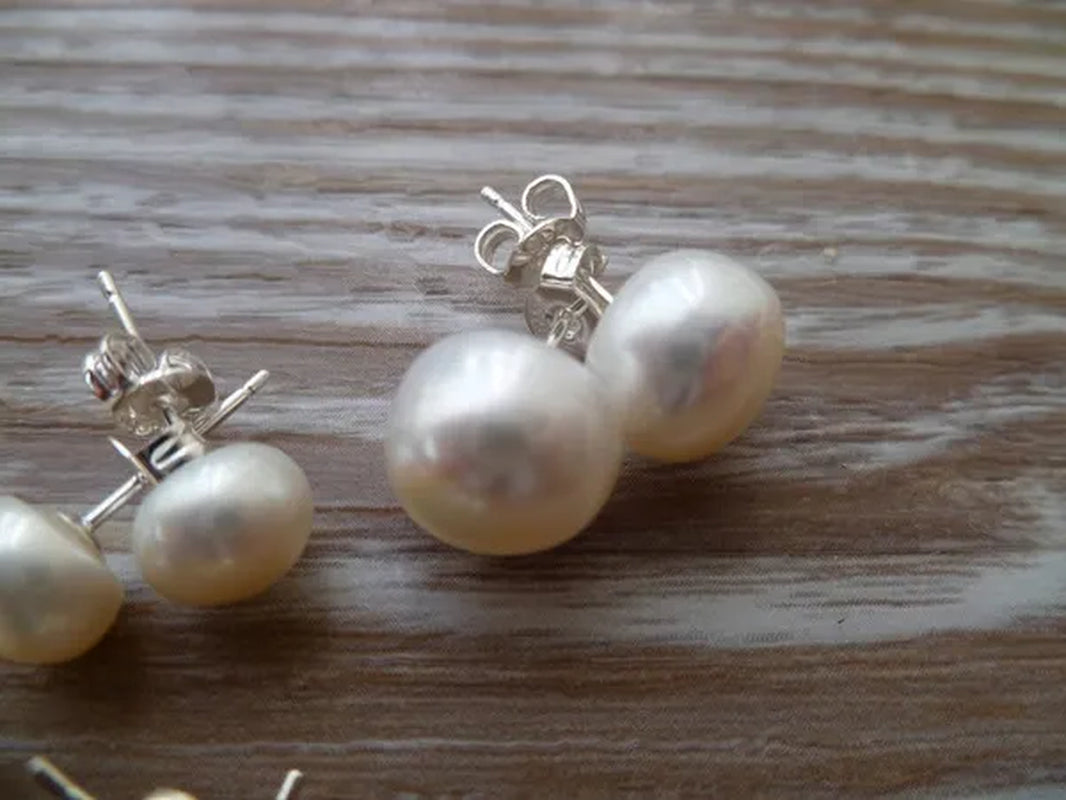Pearl Earrings White Ivory Fresh Water Pearls 8Mm and 925 Sterling Silver