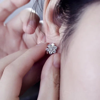 Princess Silver Cute Snowflake CZ Diamond Earrings Stud Earrings for Women