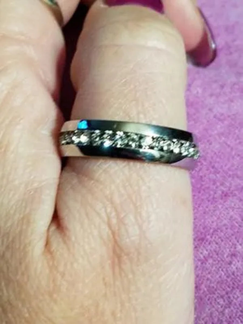 Men Women Couple Stainless Steel Wedding Diamond Ring Titanium Engagement Band
