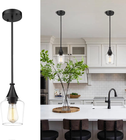 Modern Pendant Light Fixture, 1-Light Black Hanging Light Light Fixtures with Wine Glass Shade, Adjustable Height, Kitchen Island Pendant Lighting for Dining Room