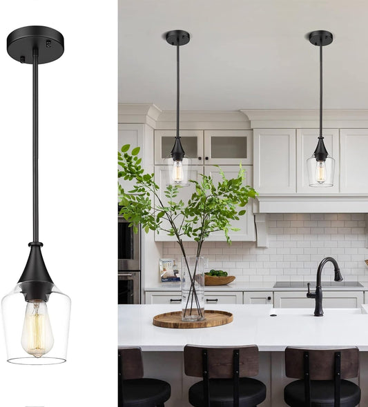 Modern Pendant Light Fixture, 1-Light Black Hanging Light Light Fixtures with Wine Glass Shade, Adjustable Height, Kitchen Island Pendant Lighting for Dining Room