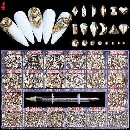 3000Pcs/Box Mixed AB Glass Crystal Diamond In Grids 21 Shape and  Flatback Nail Art Rhinestone Set with 1 Pick Up Pen