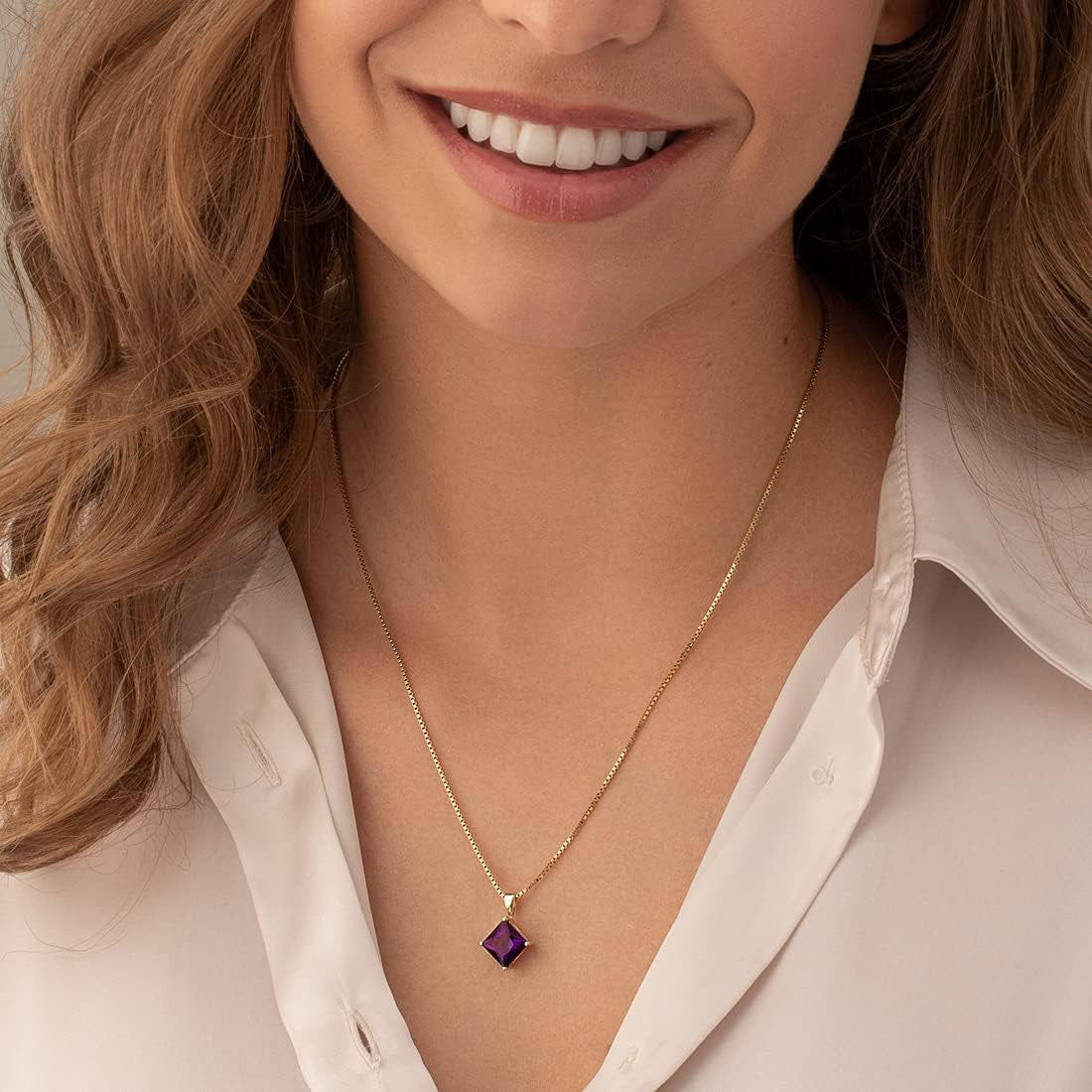 Solid 14K Yellow Amethyst Pendant for Women, 2 Carats Princess Cut 8Mm, Genuine Gemstone Solitaire, Real Amethyst Necklace, February Birthstone Necklace, for Jewelry Gift & Everyday Wear - WORLD TIME VISITS
