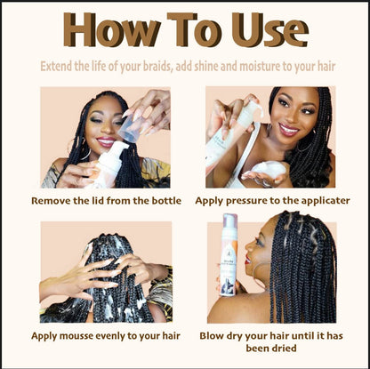 Moose Hair Setting Lotion Foam for Box Braids and Long-Lasting Hold - Professional Braiding Sealer Mousse for Black Women, 8.4Oz/250Ml