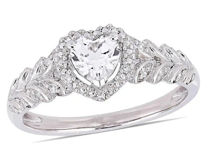 1/2 Carat (Ctw) Lab-Created White Sapphire Heart Promise Ring in 10K White Gold with Diamonds