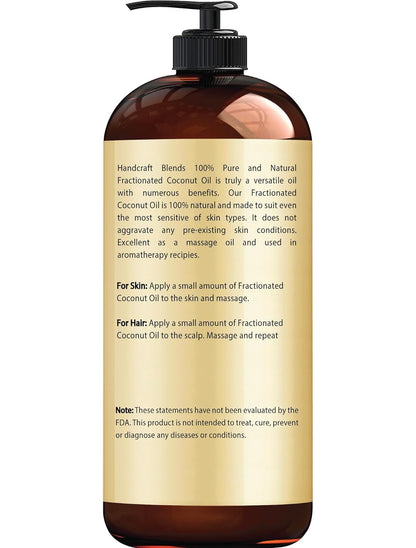 Fractionated Coconut Oil - 16 Fl Oz - 100% Pure and Natural - Premium Grade Carrier Oil for Skin, Hair and Body - Massage - Hair Tonic