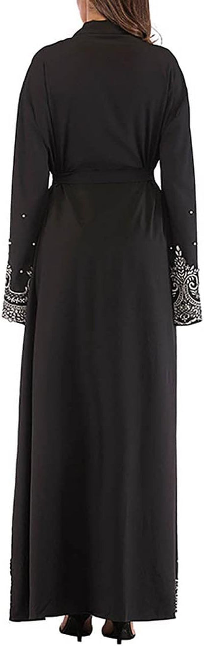 Women Muslim Dress Middle East Arabian Robe Islamic Abaya Long Sleeve Rhinestones Embroidered Cardigan Dress