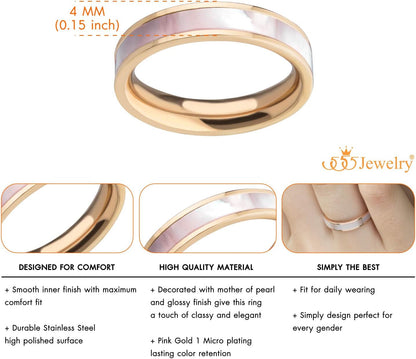 4Mm Mother of Pearl Abalone Shell Inlay Band Ring for Women & Ladies