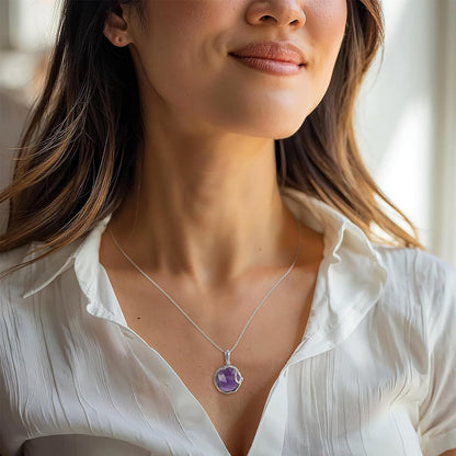 925 Sterling Silver Amethyst Necklaces for Women - February Birthstone - Silver Pendant Necklaces - Statement Necklace Silver - Everyday Jewelry Silver - Necklace Amethyst