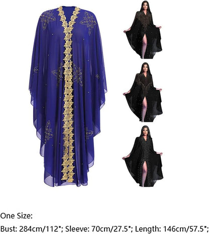 Muslim Dress for Women Loose Batwing Sleeved Hooded Beaded Embroidery Long Abaya Dress Kaftan Abayas Islamic Robe