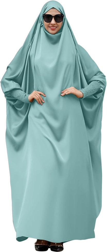 Muslim Abaya for Women One Piece Long Sleeve Islamic Prayer Dress with Hooded Hijab Maxi Kaftan Robe Modest Clothes - WORLD TIME VISITS