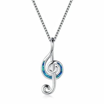 925 Sterling Silver White Blue Fire Opal Music Note Pendant Necklaces for Women Christmas Gifts Jewelry