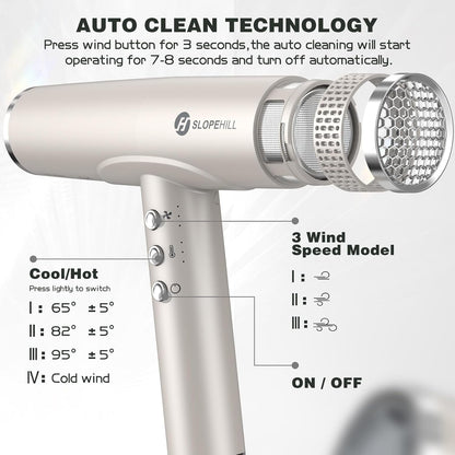 Professional Hair Dryer with Diffuser, Ionic Hair Dryer,Lightweight Compact Powerful & Fast Salon Blow Dryer with High Speed Brushless Motor, Travel Hair Dryer, Women & Men (Ceramic, Stone)