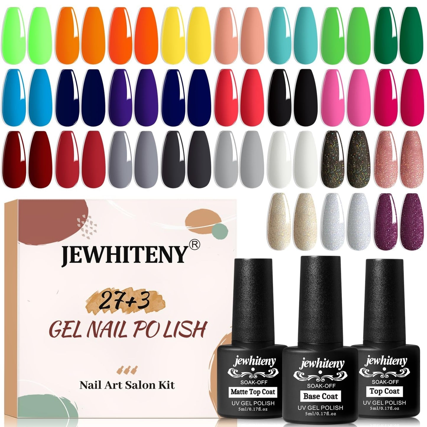 30PCS Gel Nail Polish Kit 27 Colors Gel Polish Set Gel Nail Kit Soak off Nail Gel Polish Set for Manicure Nail Art Salon/Home Starter Kit