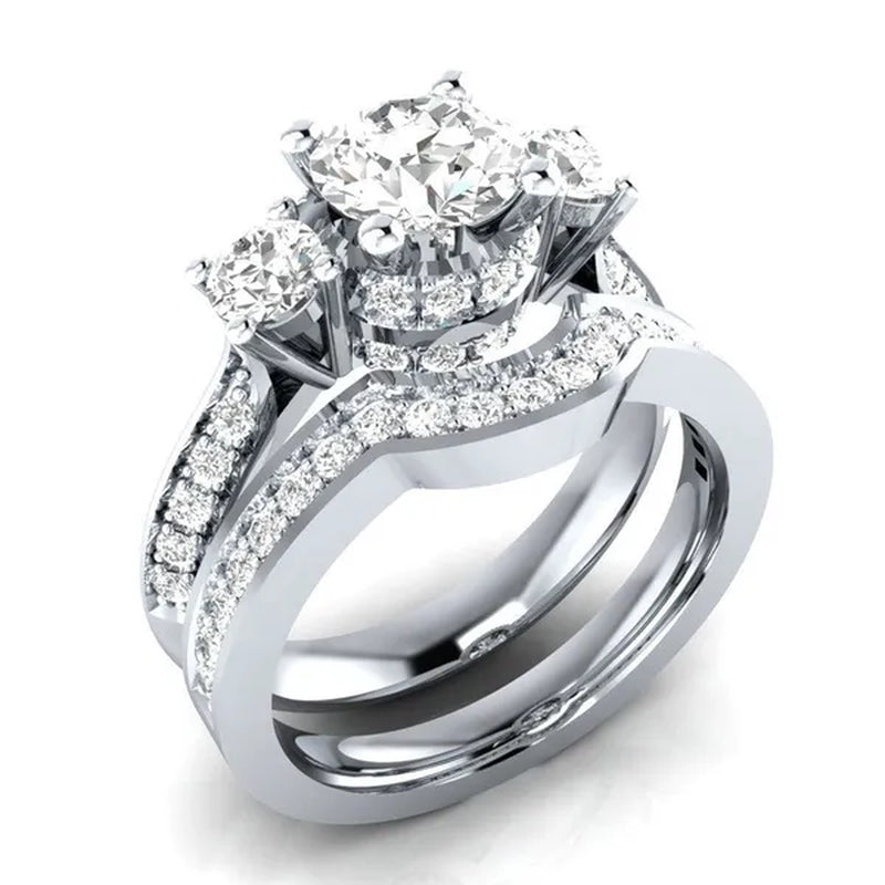 925 Sterling Silver White Sapphire Wedding Ring Set for Women Girl - WORLD TIME VISITS