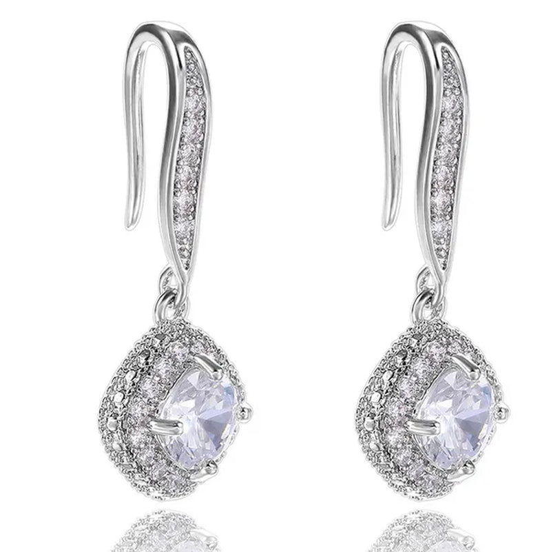 Lady Elegant Fashion Noble 925 Silver Diamond Dangle Drop Earrings for Women Jewelry