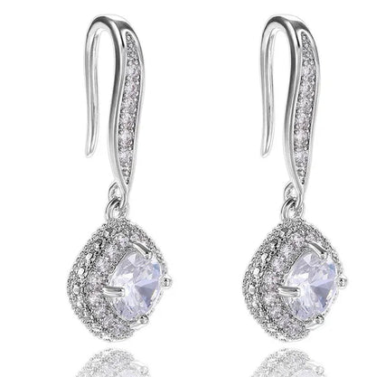 Lady Elegant Fashion Noble 925 Silver Diamond Dangle Drop Earrings for Women Jewelry