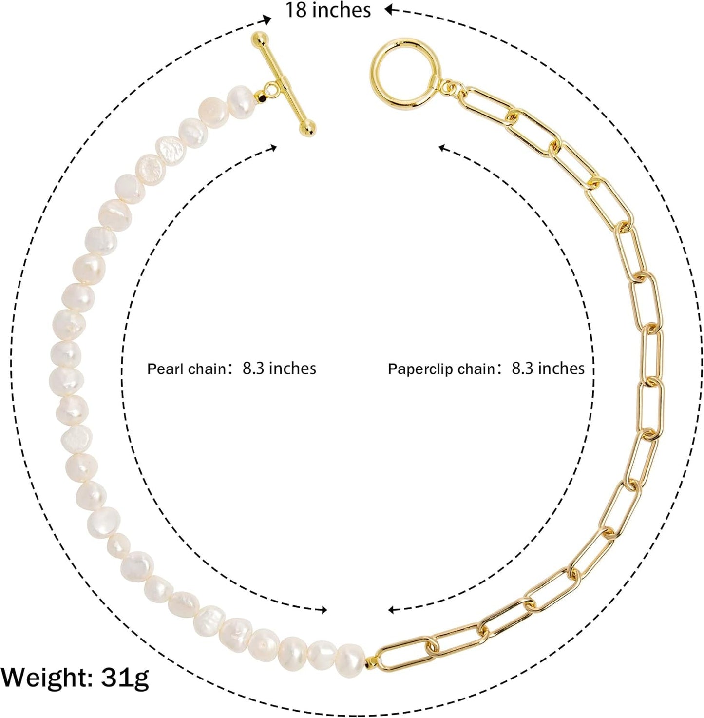 Paper Clip Pearl Necklace Vintage Chunky Link Chain Baroque Cultured Pearls 18K Gold Choker Fashion Retro Charm Valentine Jewelry for Women Girls