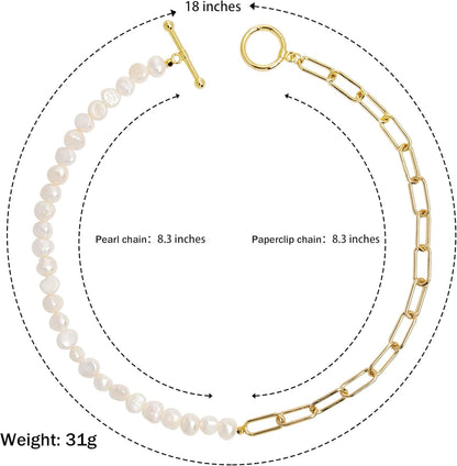 Paper Clip Pearl Necklace Vintage Chunky Link Chain Baroque Cultured Pearls 18K Gold Choker Fashion Retro Charm Valentine Jewelry for Women Girls