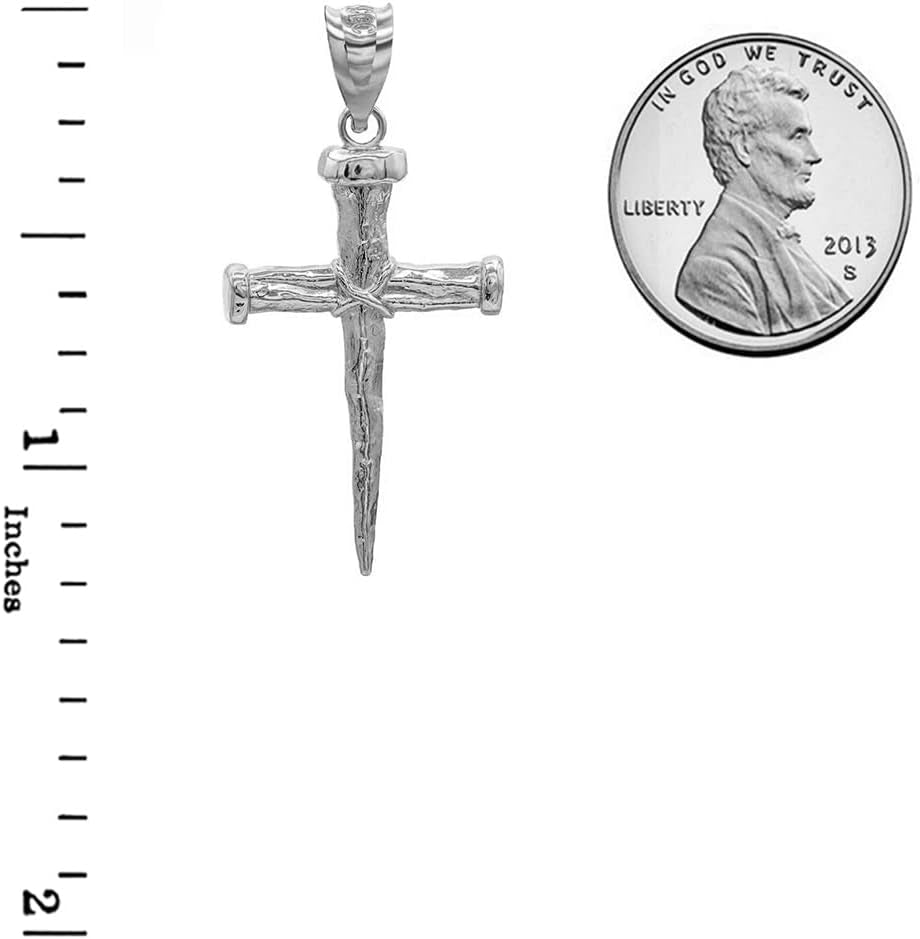 .925 Sterling Silver Nail Cross Christian Faith Pendant Necklace with Rolo Chain and Pendant Only