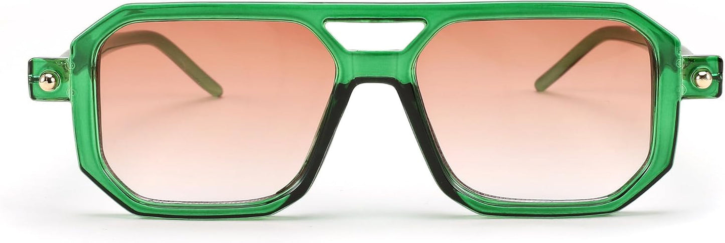 Vintage Square 70S Flat Aviator Sunglasses Women Men Classic Retro Stylish Frame UV400 Sunglasses B2622 - WORLD TIME VISITS