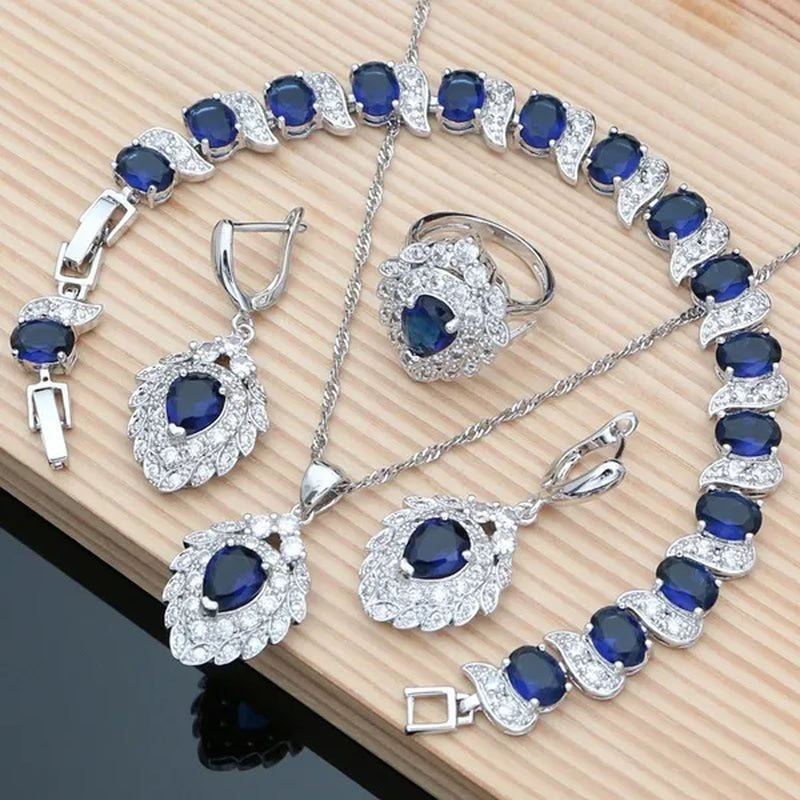 Balck Sapphire Gemstone 925 Silver Jewelry Sets Drop Earrings for Wedding Women 5 Colors Selectable