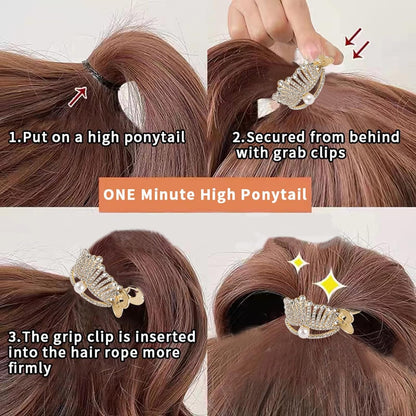 1.77Inch Small Hair Claw Clips for High Ponytail, Rhinestone Shark Hair Clips for Women Thick Long Hair Gold(Pack of 3)