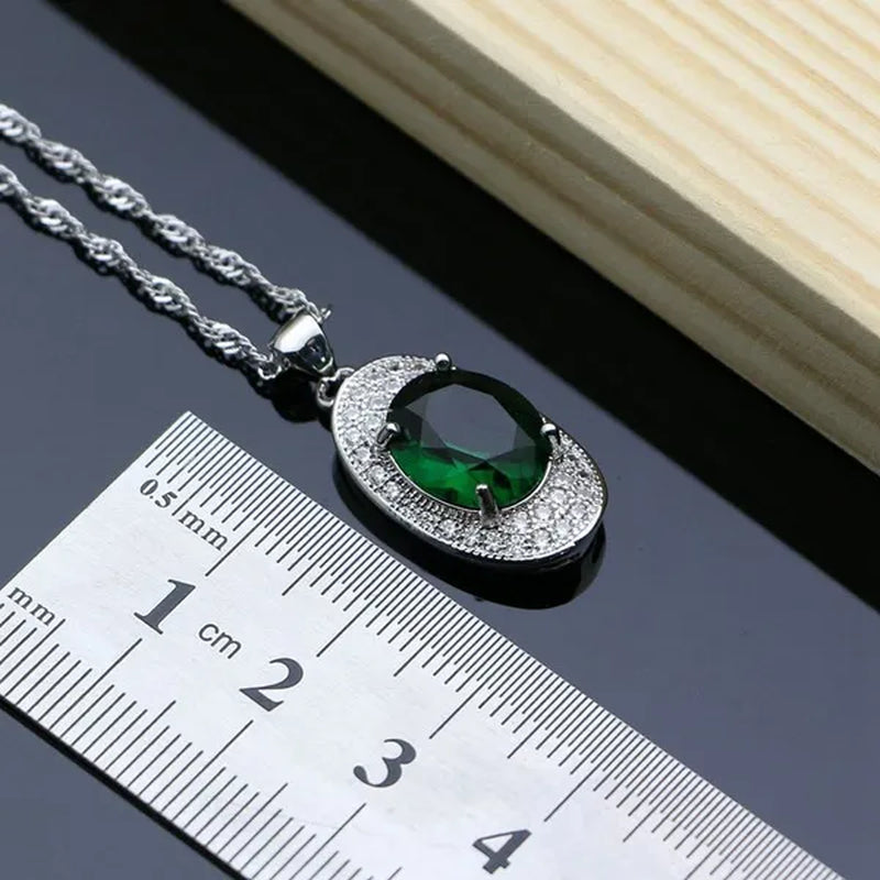 Big Natural Green Emerald 925 Sterling Silver Jewelry Sets Wedding Women Stone Charm Jewelry Accessories