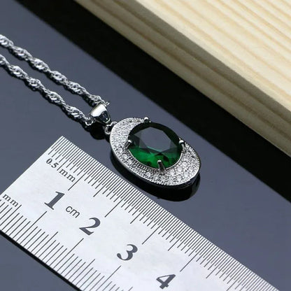 Big Natural Green Emerald 925 Sterling Silver Jewelry Sets Wedding Women Stone Charm Jewelry Accessories