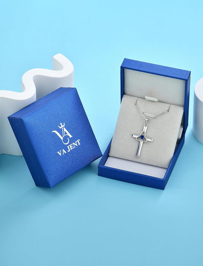 Celtic Cross Necklace for Women 925 Sterling Silver with White Gold Plated Birthstone Pendant Necklaces for Holiday Gifts