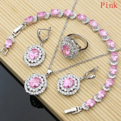 Work & Leisure Style 925 Silver Jewelry Sets Sapphire Garnet Emerald Ruby Topaz Wedding Jewelry Set for Women