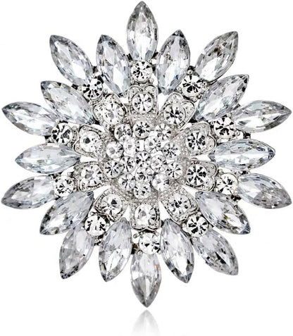Exquisite Crystal Flower Corsage Bouquet Brooch Pin for Women Girls Rhinestone Floral Lapel Pins Clip Sweater Coat Scarves Dress Suit Badges Brooches Pins Fashion Jewelry Gifts Wedding - WORLD TIME VISITS