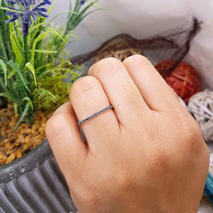 0.08 Cttw 10K round Blue Sapphire Womens Dainty Anniversary Wedding Stackable Ring, Solid White Gold - WORLD TIME VISITS
