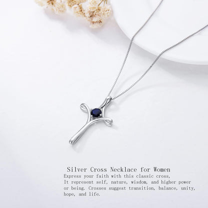 Mother'S Day Gifts for Mom Cross Necklaces for Women Sterling Silver Faith Cross Pendant Necklace with Birthstone Christmas Birthday Jewelry Gifts for Women Girls