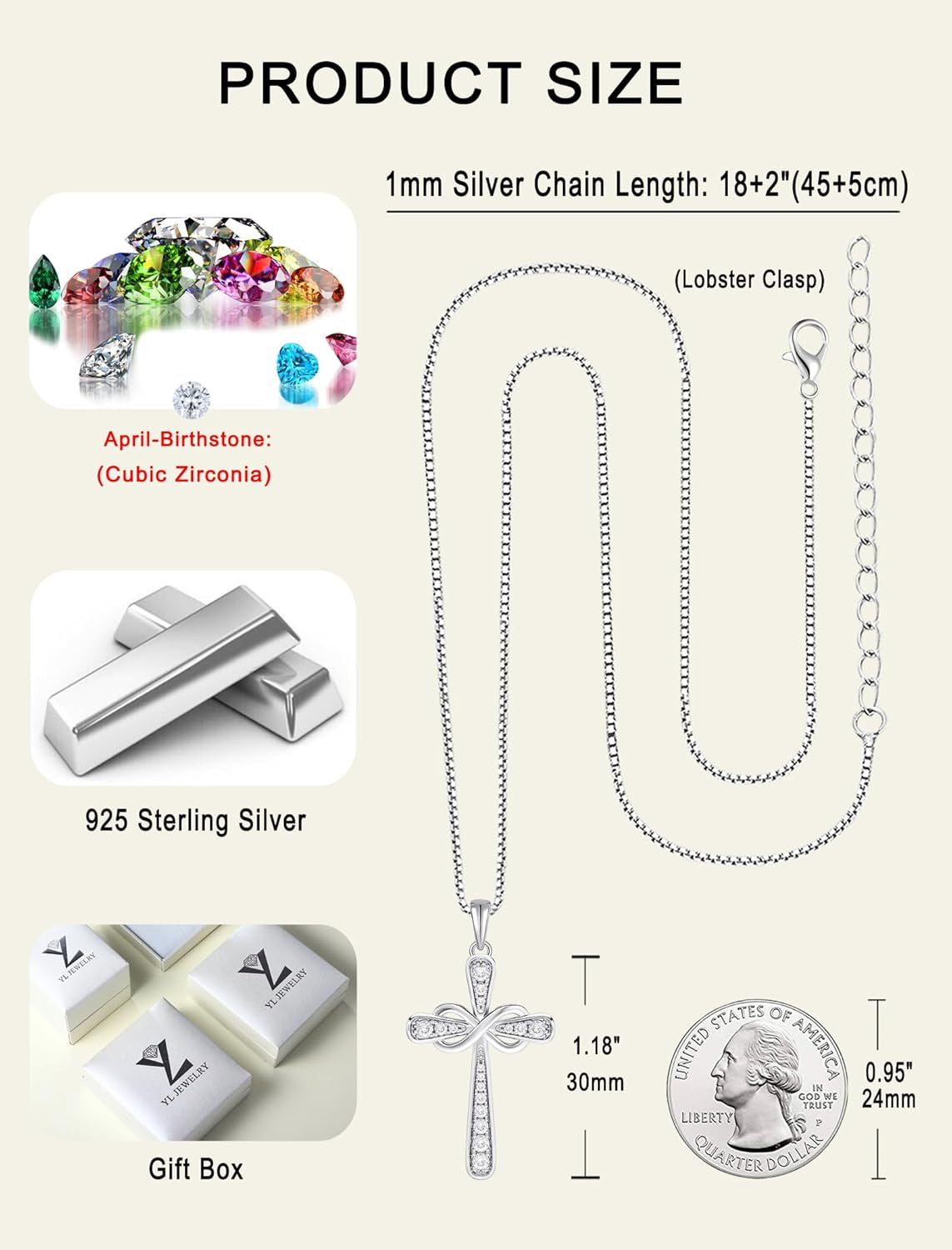 925 Sterling Silver Cross Necklace for Women Halo Infinity Pendant Birthstone Jewelry for Mom