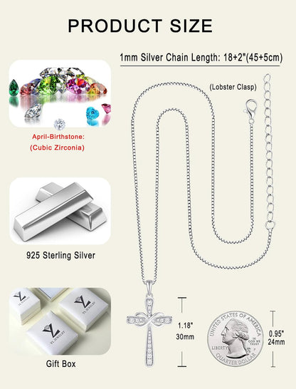 925 Sterling Silver Cross Necklace for Women Halo Infinity Pendant Birthstone Jewelry for Mom