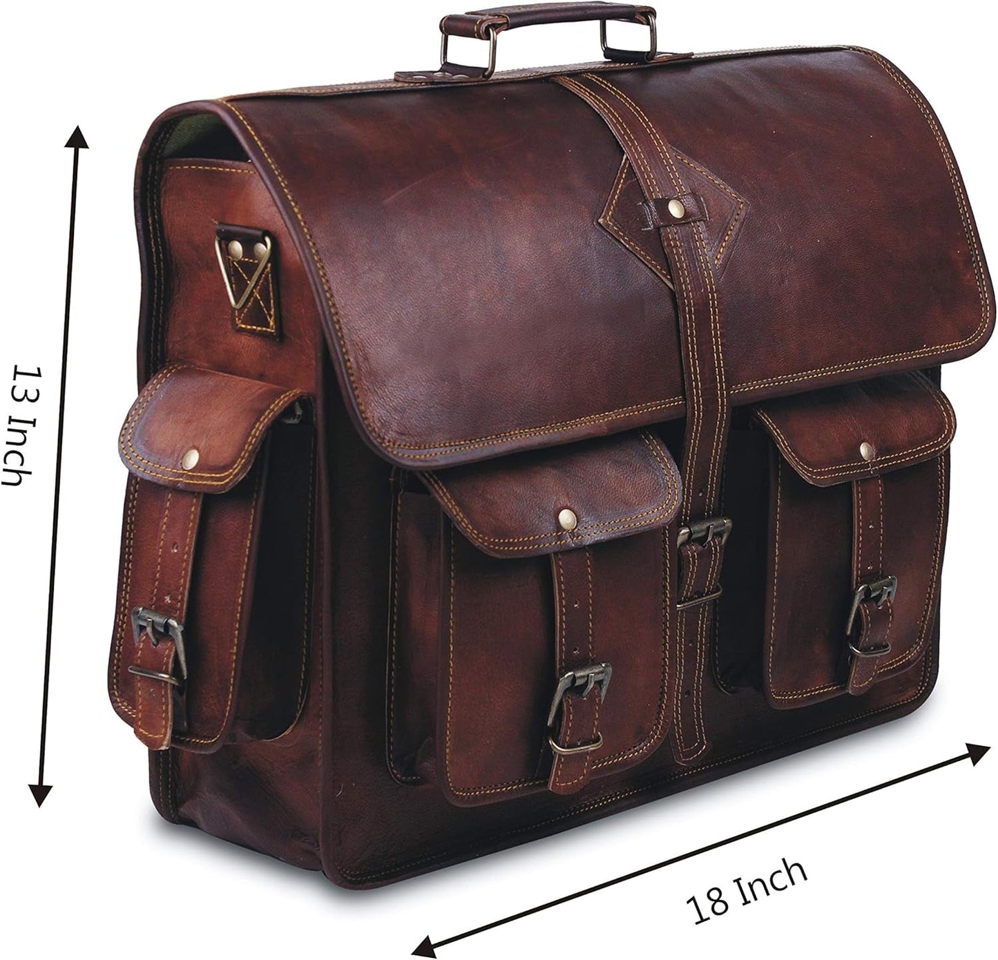 Vintage Leather Laptop Bag for Men Full Grain Large Leather Messenger Bag for Men 18 Inches with Rustic Look Brown Briefcase (Brown) - WORLD TIME VISITS