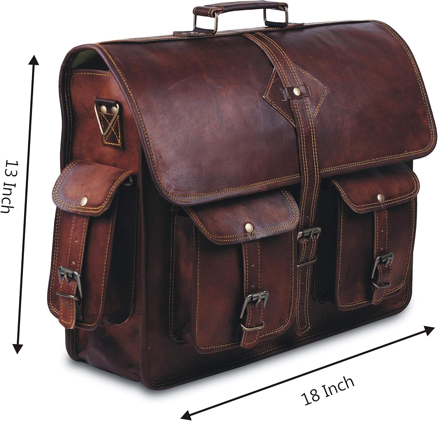 Vintage Leather Laptop Bag for Men Full Grain Large Leather Messenger Bag for Men 18 Inches with Rustic Look Brown Briefcase (Brown) - WORLD TIME VISITS