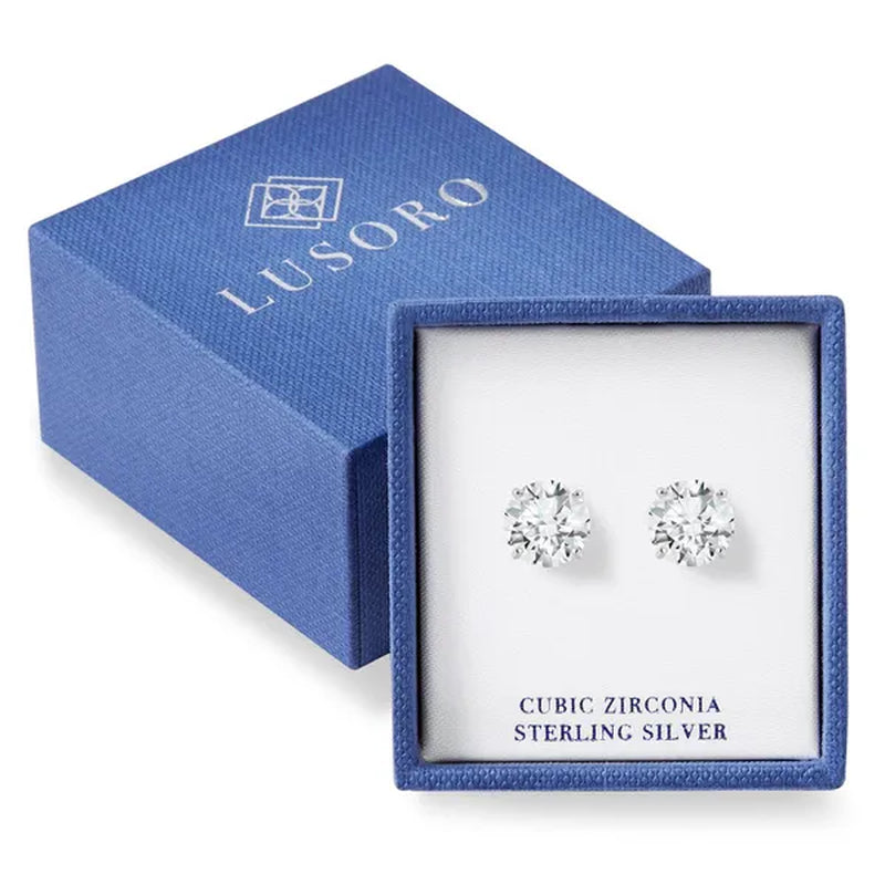 Sterling Silver Cubic Zirconia Stud Earrings 3 Carat Weight CZ- Lusoro