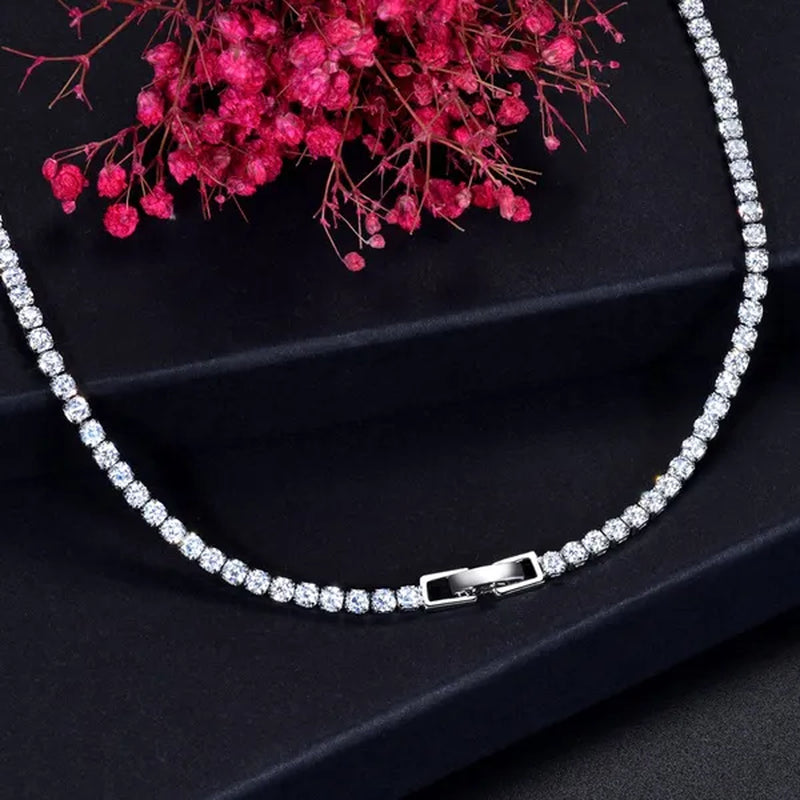 Gloriya Noble Wedding Banquet Jewelry Set Dress Accessories Full CZ with Red Water Drop Gemstones Long Tassel Dangle Earrings and Choker Necklace Sets for Ladies