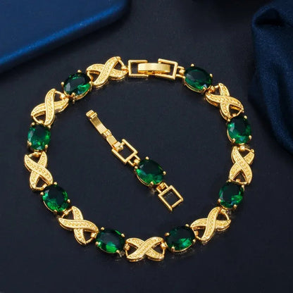 CANDICE Indian Luxury Wedding Party Bangle Jewelry with AAA CZ Stone Gold Plated X Shape Bracelet for Summer Fashion