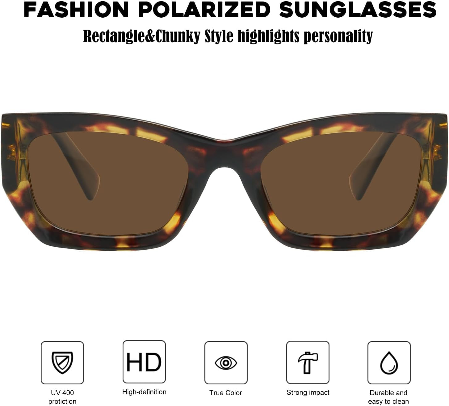 Retro Cat Eye Rectangle Polarized Sunglasses for Women Chunky Style MS52370 - WORLD TIME VISITS