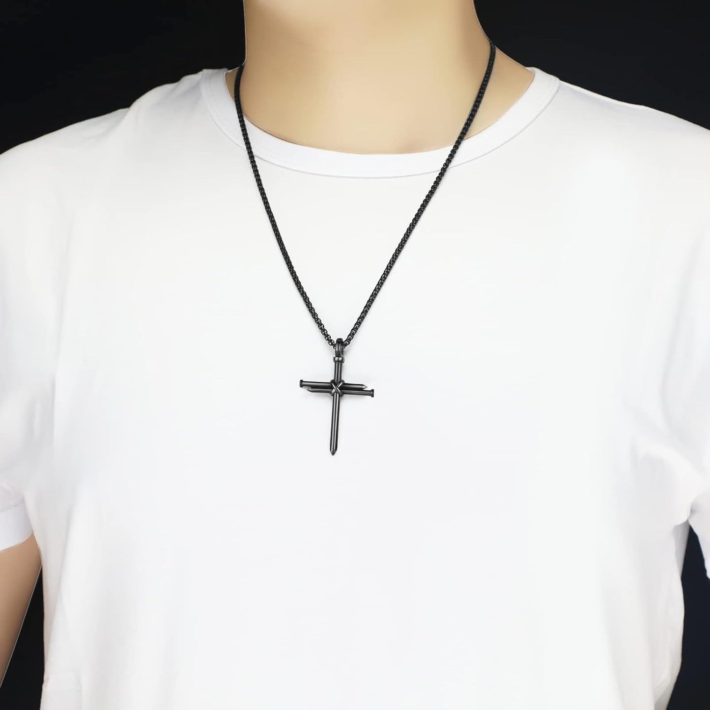 Nail Cross Necklace for Men Stainless Steel Chain 24Inch 3 Nails Jesus Cross Pendant Christian Gifts for Dad 3 Colors