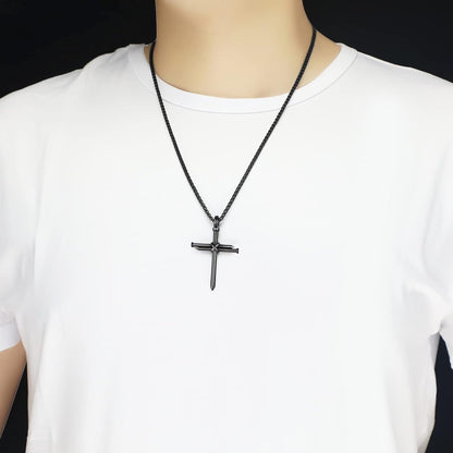 Nail Cross Necklace for Men Stainless Steel Chain 24Inch 3 Nails Jesus Cross Pendant Christian Gifts for Dad 3 Colors